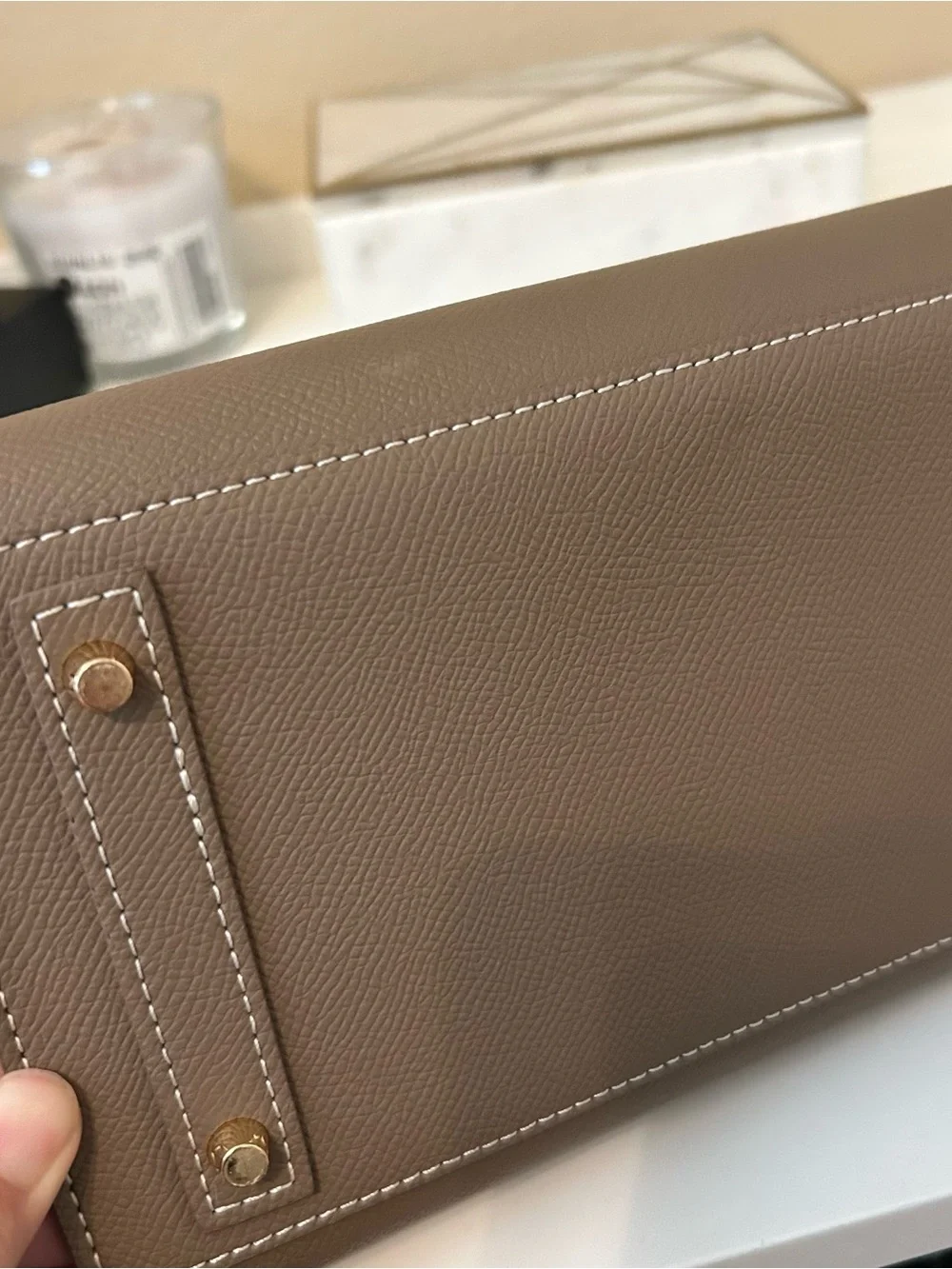 25cm Etaupe Epsom Top Handle Leather Satchel